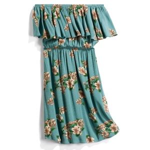 Kaileigh Blue Floral Off-Shoulder Dress